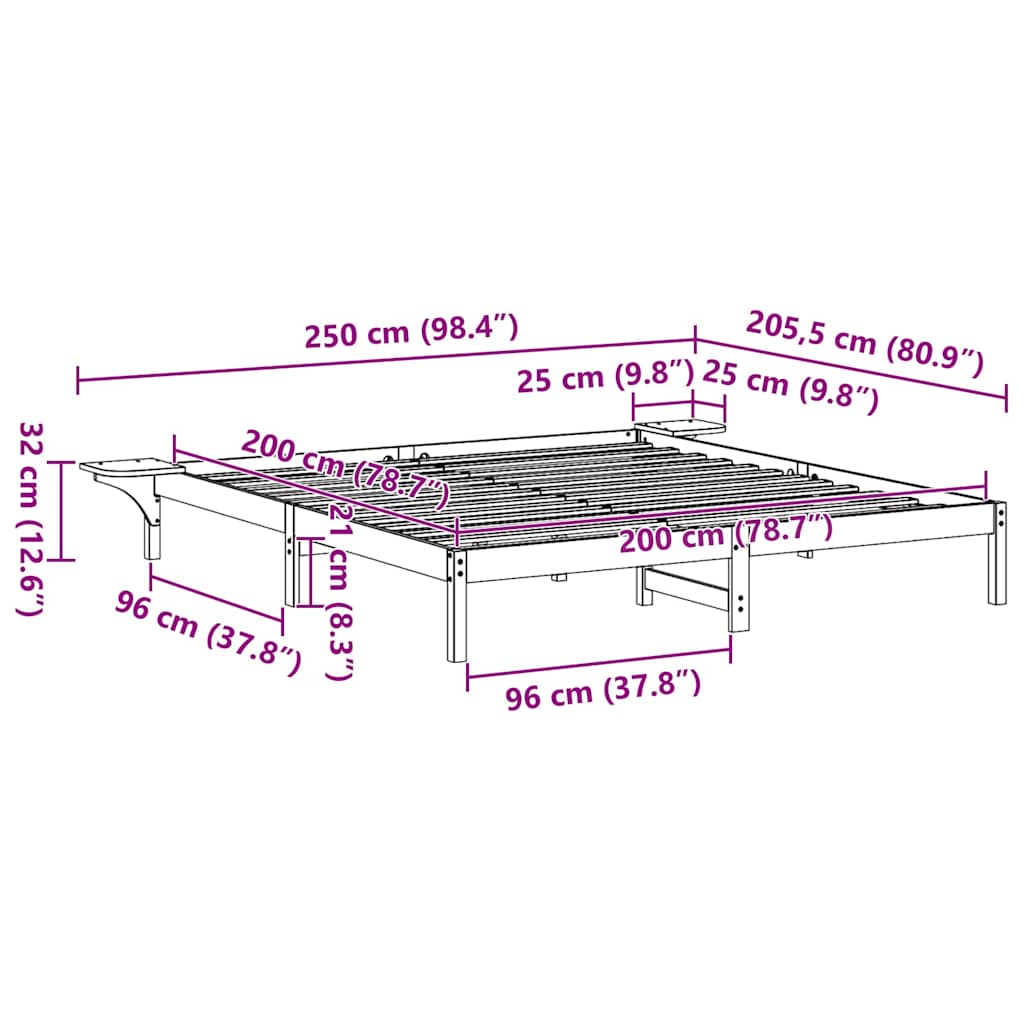vidaXL Bed Frame White 200 x 200 cm Solid Pine Wood