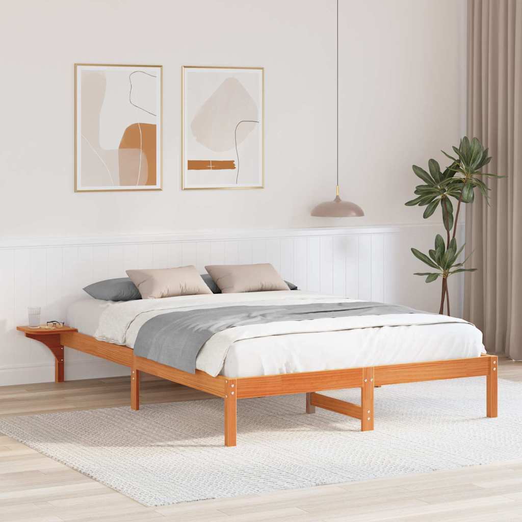vidaXL Bed Frame Wax Brown 140 x 200 cm Solid Pine Wood