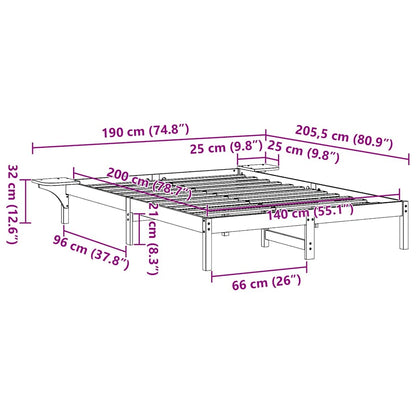 vidaXL Bed Frame Wax Brown 140 x 200 cm Solid Pine Wood
