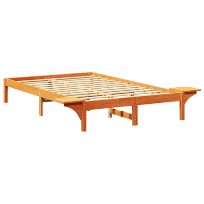 vidaXL Bed Frame Wax Brown 135 x 190 cm Solid Pine Wood