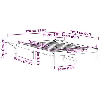 vidaXL Bed Frame White 120 x 190 cm Solid Pine Wood