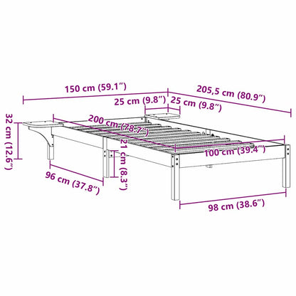 vidaXL Bed Frame Natural 100 x 200 cm Solid Pine Wood