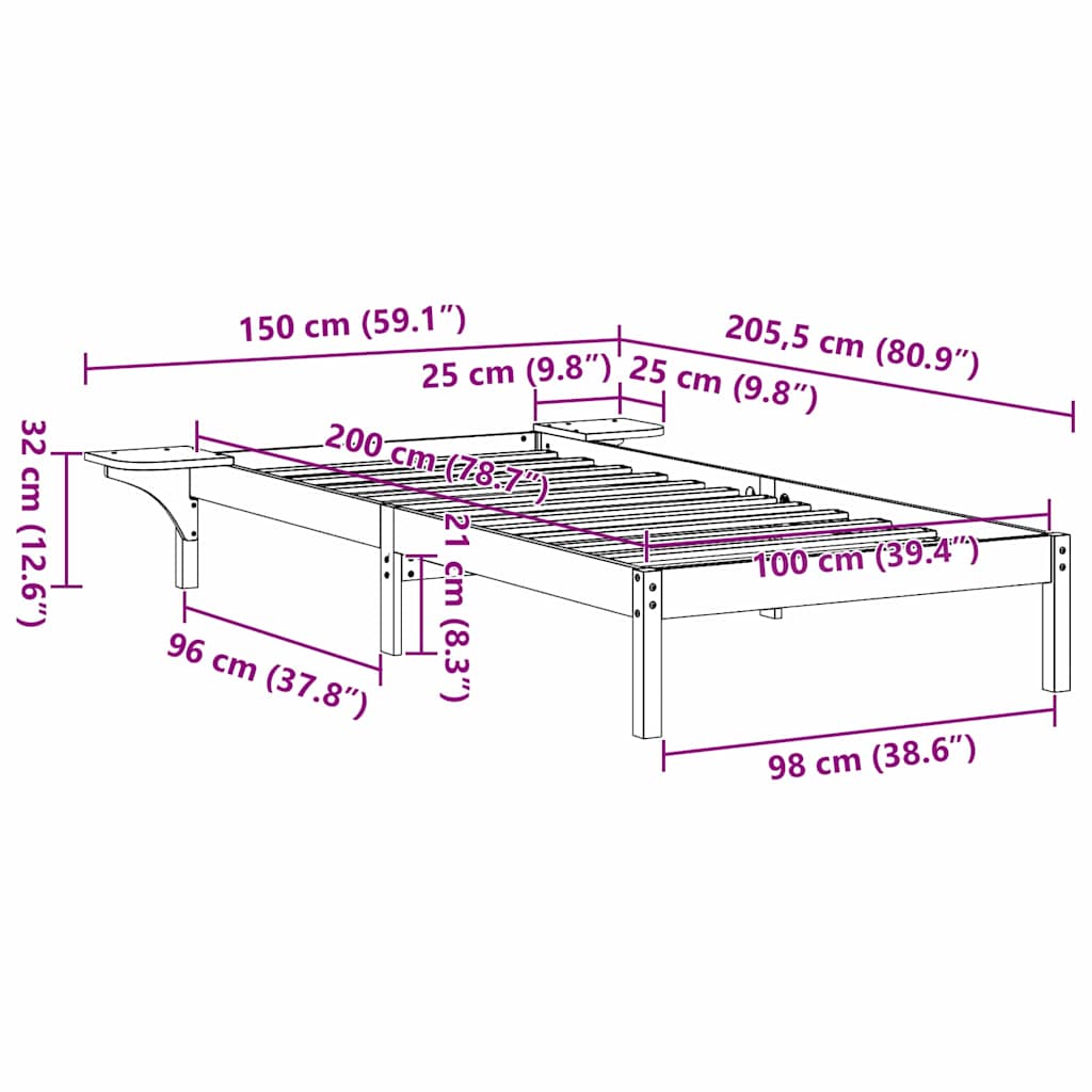vidaXL Bed Frame White 100 x 200 cm Solid Pine Wood