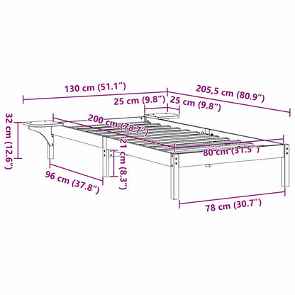 vidaXL Bed Frame Natural 80 x 200 cm Solid Pine Wood