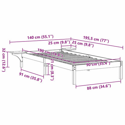 vidaXL Bed Frame Natural 90 x 190 cm Solid Pine Wood