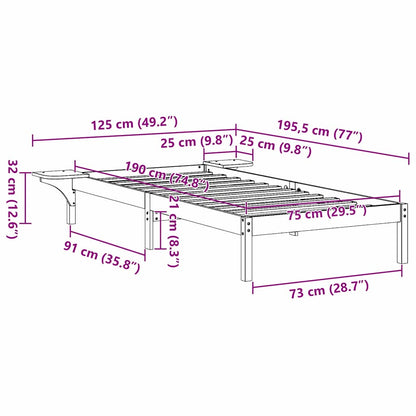 vidaXL Bed Frame Wax Brown 75 x 190 cm Solid Pine Wood