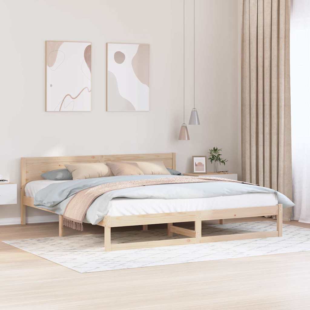 vidaXL Bed Frame with Headboard Natural 200 x 200 cm Solid Pine Wood