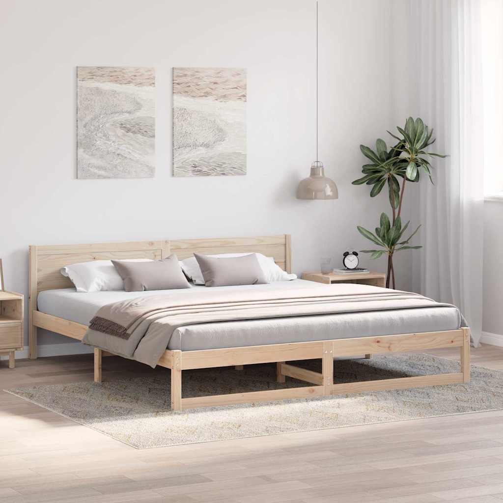 vidaXL Bed Frame with Headboard Natural 200 x 200 cm Solid Pine Wood