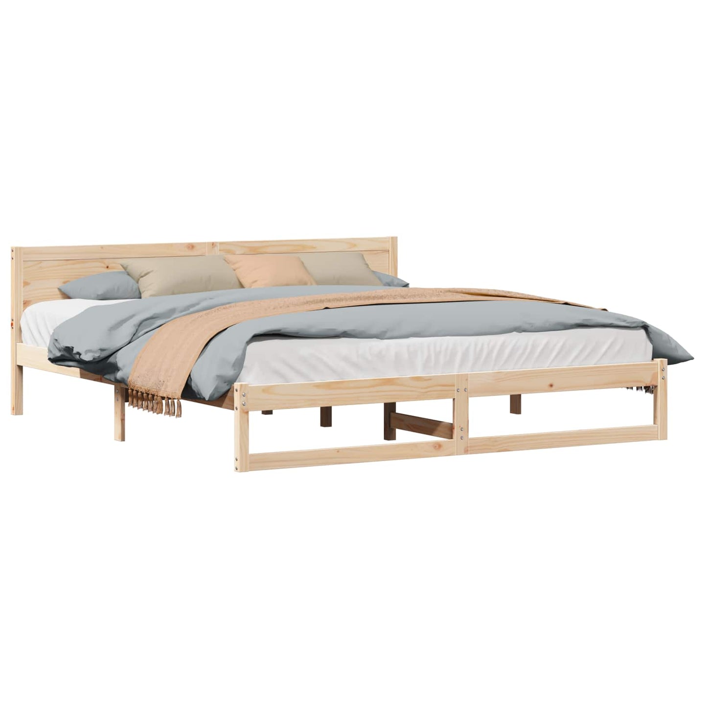 vidaXL Bed Frame with Headboard Natural 200 x 200 cm Solid Pine Wood