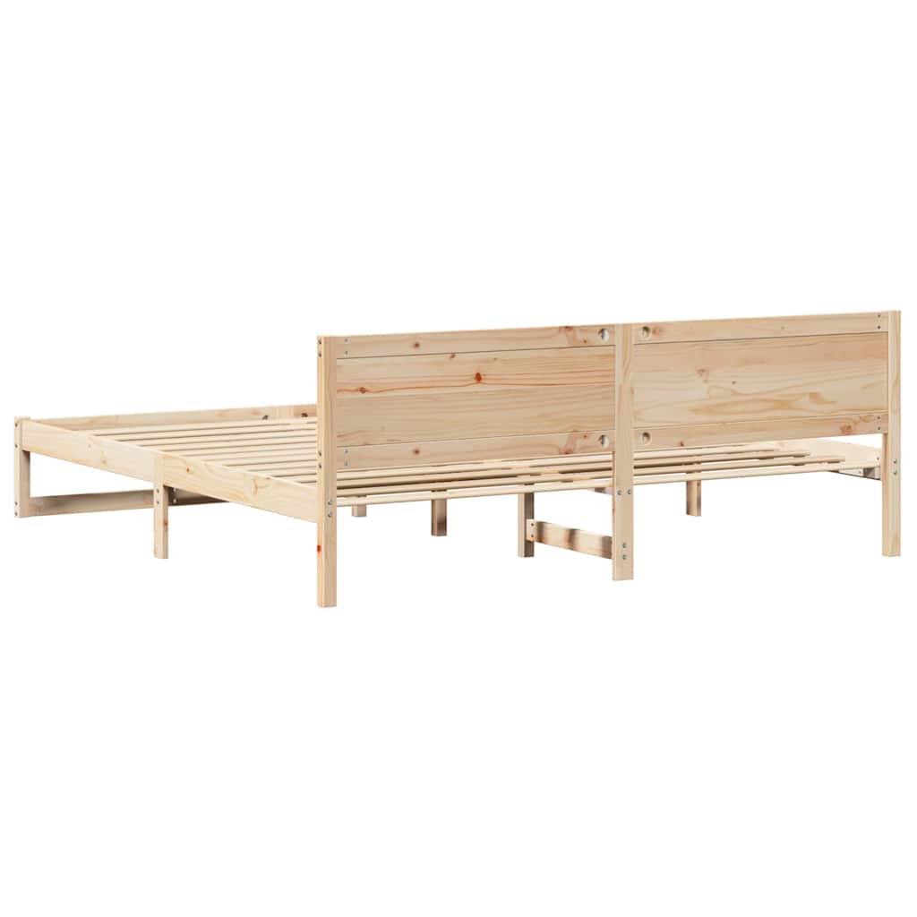 vidaXL Bed Frame with Headboard Natural 200 x 200 cm Solid Pine Wood