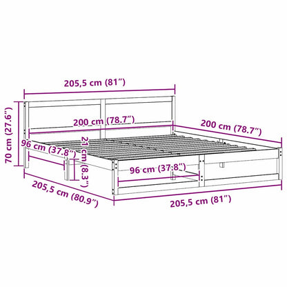 vidaXL Bed Frame with Headboard White 200 x 200 cm Solid Pine Wood