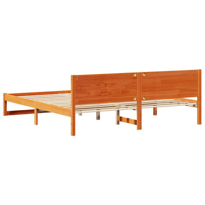 vidaXL Bed Frame with Headboard Wax Brown 200 x 200 cm Solid Pine Wood