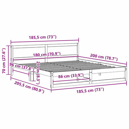 vidaXL Bed Frame with Headboard White 180 x 200 cm Solid Pine Wood