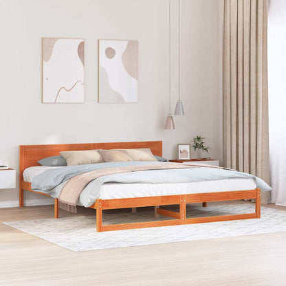 vidaXL Bed Frame with Headboard Wax Brown 180 x 200 cm Solid Pine Wood