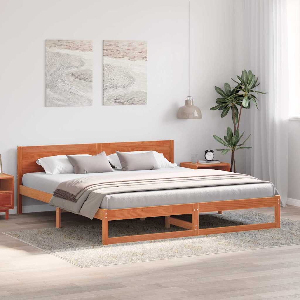 vidaXL Bed Frame with Headboard Wax Brown 180 x 200 cm Solid Pine Wood