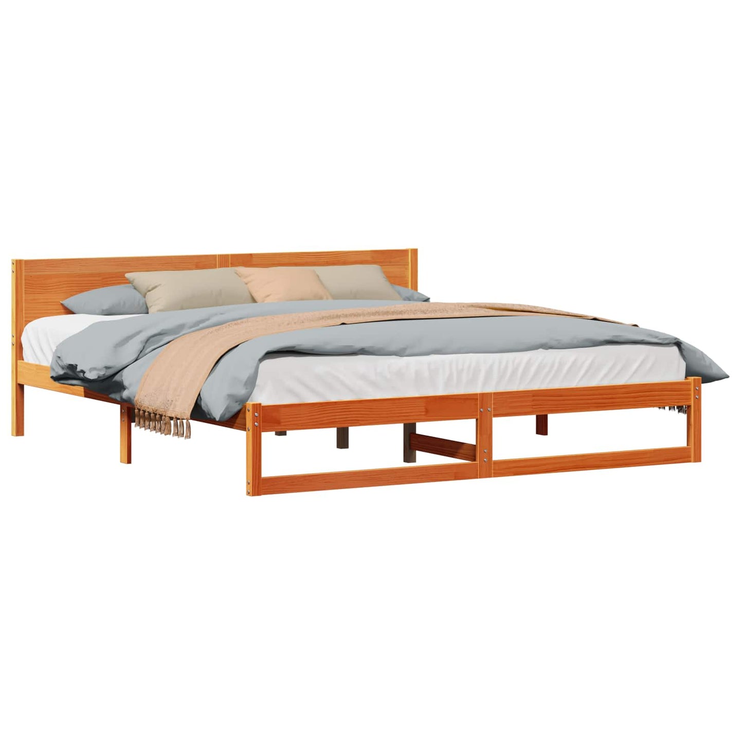 vidaXL Bed Frame with Headboard Wax Brown 180 x 200 cm Solid Pine Wood