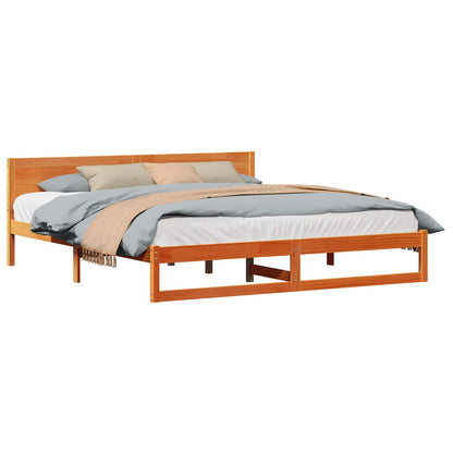 vidaXL Bed Frame with Headboard Wax Brown 180 x 200 cm Solid Pine Wood