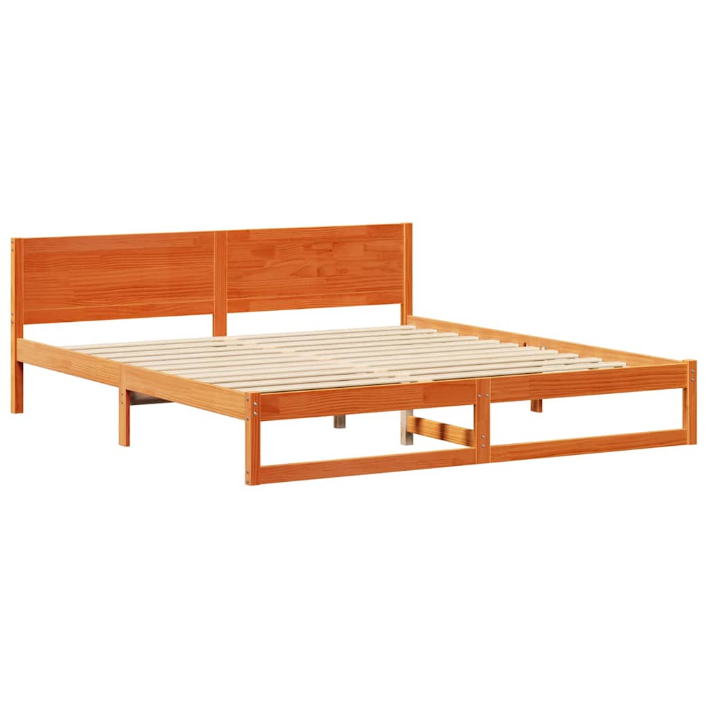 vidaXL Bed Frame with Headboard Wax Brown 180 x 200 cm Solid Pine Wood
