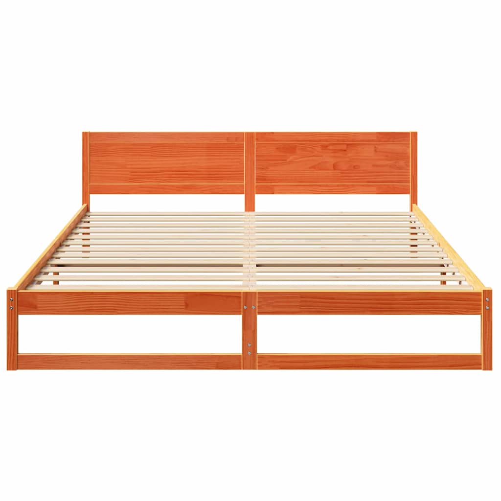 vidaXL Bed Frame with Headboard Wax Brown 180 x 200 cm Solid Pine Wood