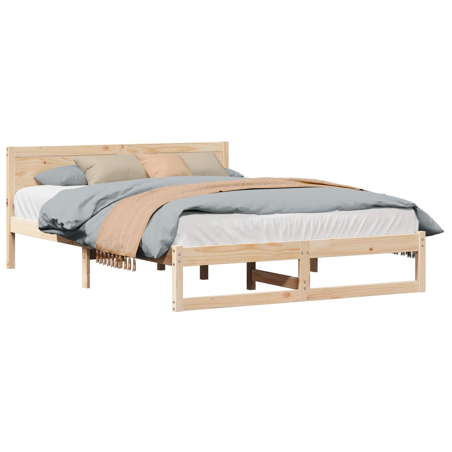 vidaXL Bed Frame with Headboard Natural 160 x 200 cm Solid Pine Wood