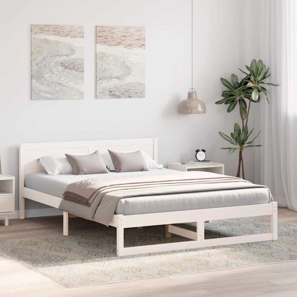 vidaXL Bed Frame with Headboard White 160 x 200 cm Solid Pine Wood