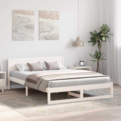 vidaXL Bed Frame with Headboard White 160 x 200 cm Solid Pine Wood