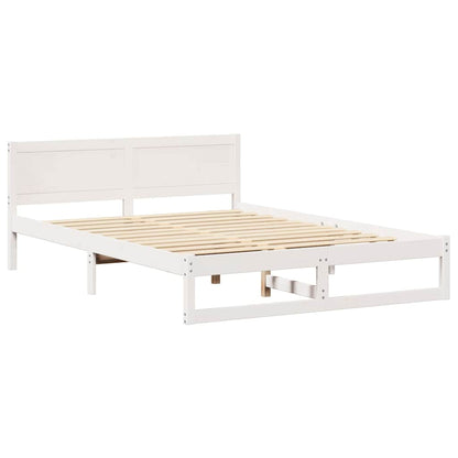 vidaXL Bed Frame with Headboard White 160 x 200 cm Solid Pine Wood