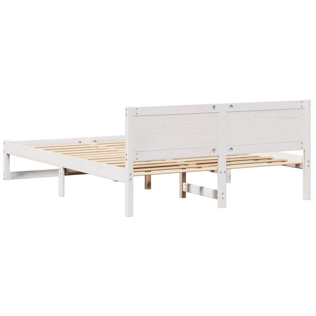 vidaXL Bed Frame with Headboard White 160 x 200 cm Solid Pine Wood
