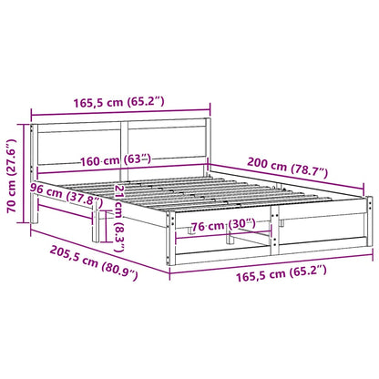 vidaXL Bed Frame with Headboard White 160 x 200 cm Solid Pine Wood
