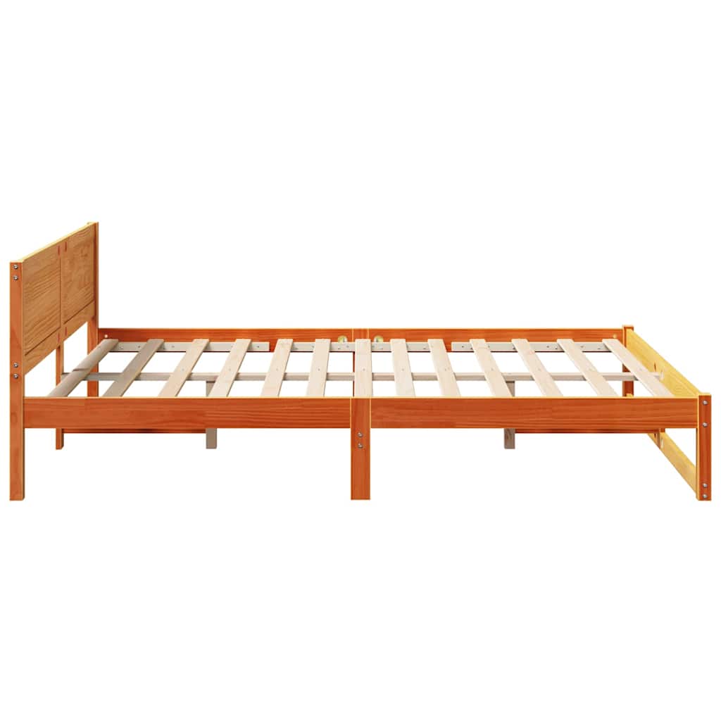 vidaXL Bed Frame with Headboard Wax Brown 160 x 200 cm Solid Pine Wood