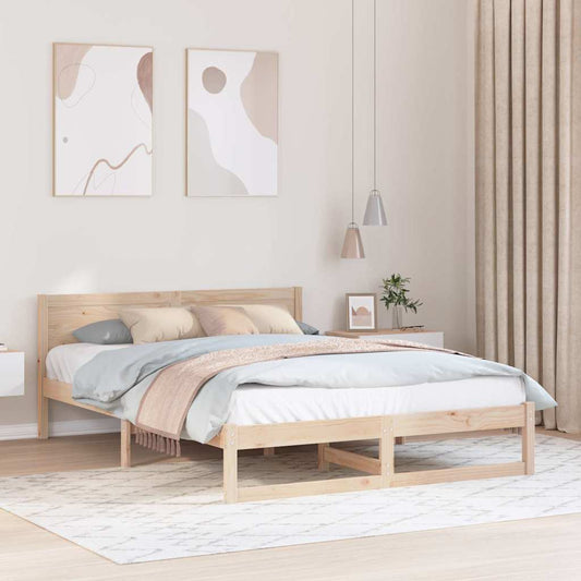 vidaXL Bed Frame with Headboard Natural 150 x 200 cm Solid Pine Wood