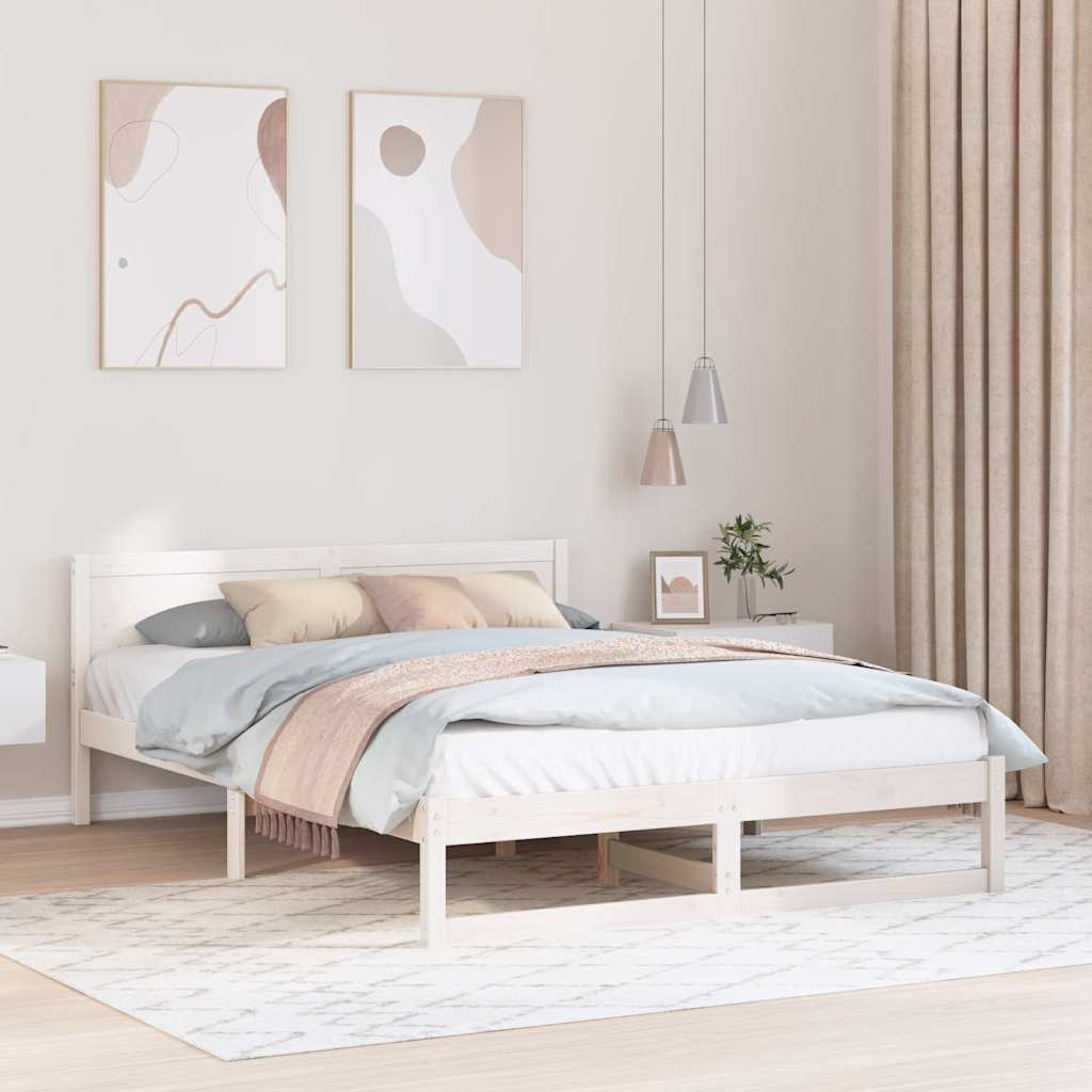 vidaXL Bed Frame with Headboard White 150 x 200 cm Solid Pine Wood