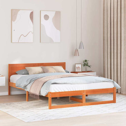 vidaXL Bed Frame with Headboard Wax Brown 150 x 200 cm Solid Pine Wood