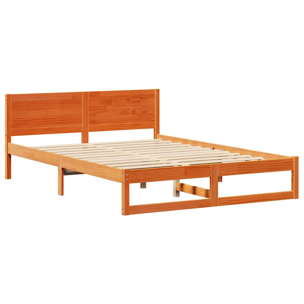 vidaXL Bed Frame with Headboard Wax Brown 150 x 200 cm Solid Pine Wood