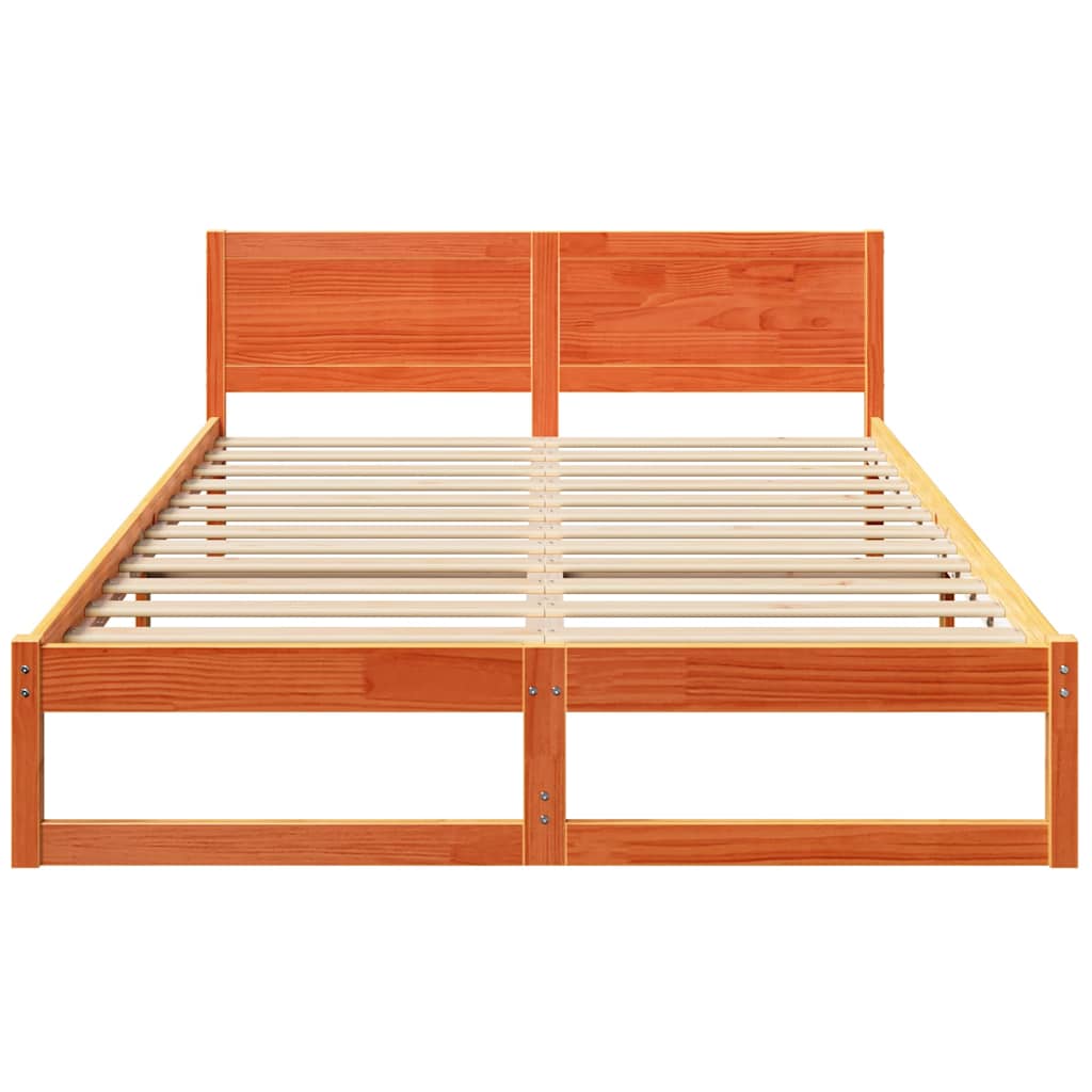 vidaXL Bed Frame with Headboard Wax Brown 150 x 200 cm Solid Pine Wood
