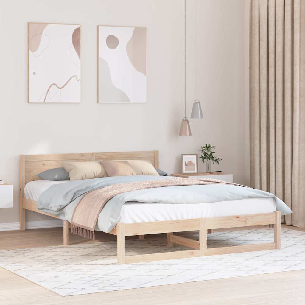 vidaXL Bed Frame with Headboard Natural 140 x 200 cm Solid Pine Wood