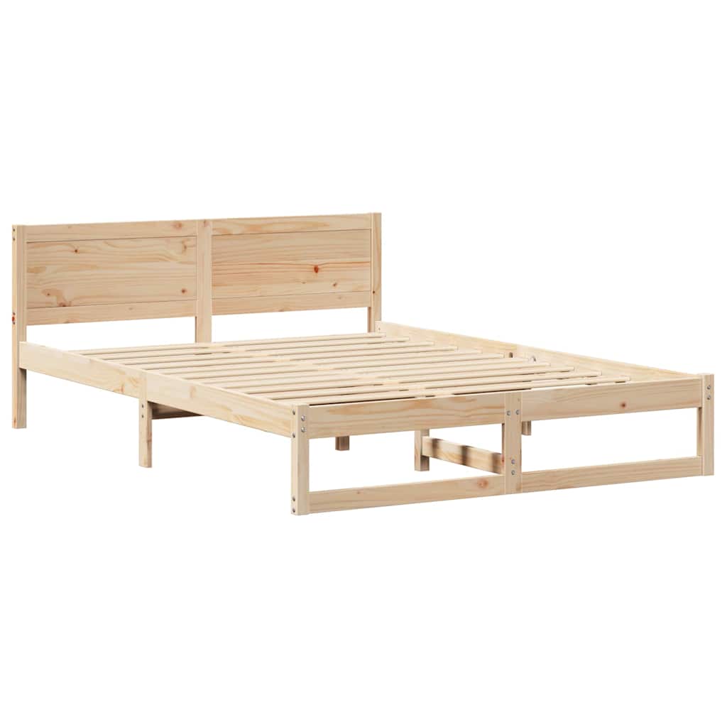 vidaXL Bed Frame with Headboard Natural 140 x 200 cm Solid Pine Wood