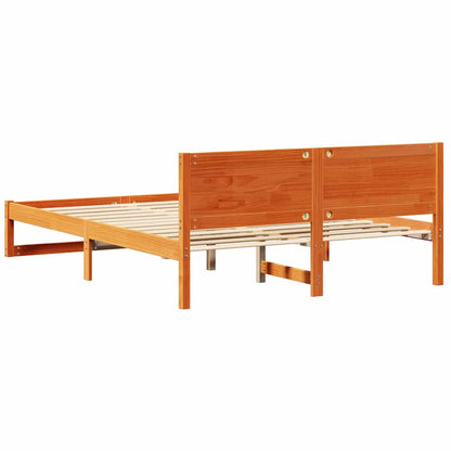 vidaXL Bed Frame with Headboard Wax Brown 140 x 200 cm Solid Pine Wood