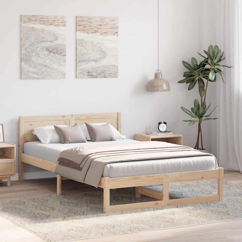 vidaXL Bed Frame with Headboard Natural 120 x 200 cm Solid Pine Wood
