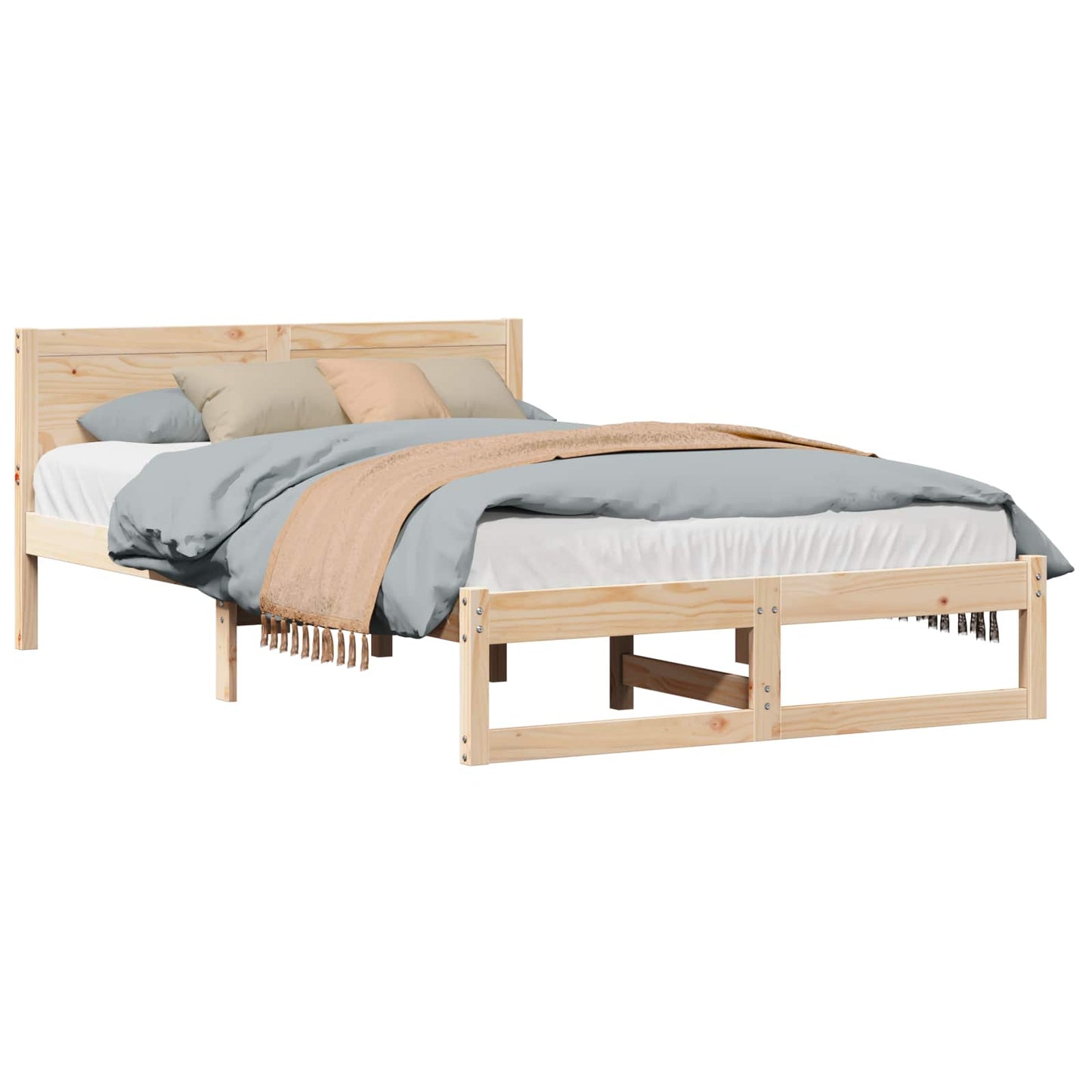 vidaXL Bed Frame with Headboard Natural 120 x 200 cm Solid Pine Wood