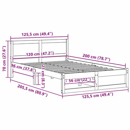 vidaXL Bed Frame with Headboard White 120 x 200 cm Solid Pine Wood