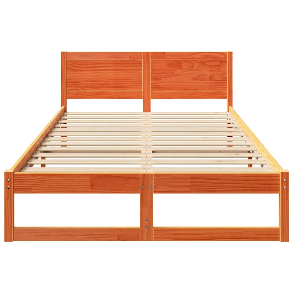 vidaXL Bed Frame with Headboard Wax Brown 120 x 200 cm Solid Pine Wood