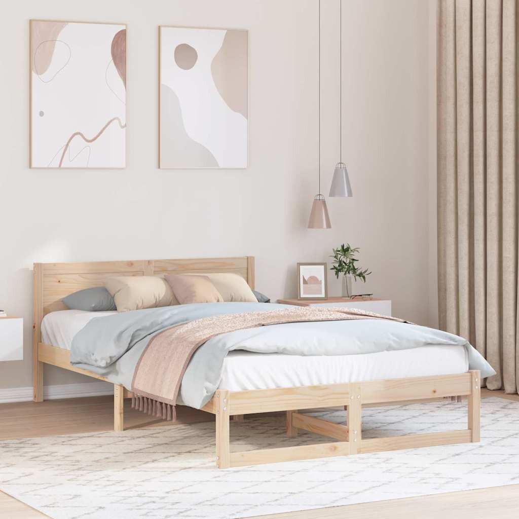 vidaXL Bed Frame with Headboard Natural 140 x 190 cm Solid Pine Wood