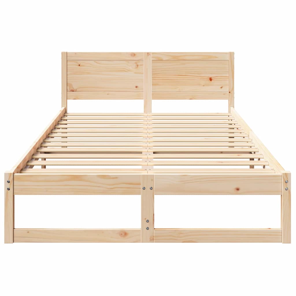vidaXL Bed Frame with Headboard Natural 140 x 190 cm Solid Pine Wood