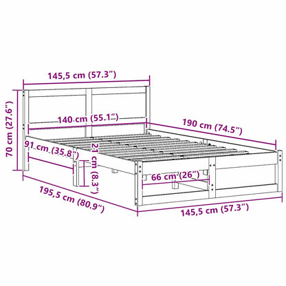 vidaXL Bed Frame with Headboard Natural 140 x 190 cm Solid Pine Wood