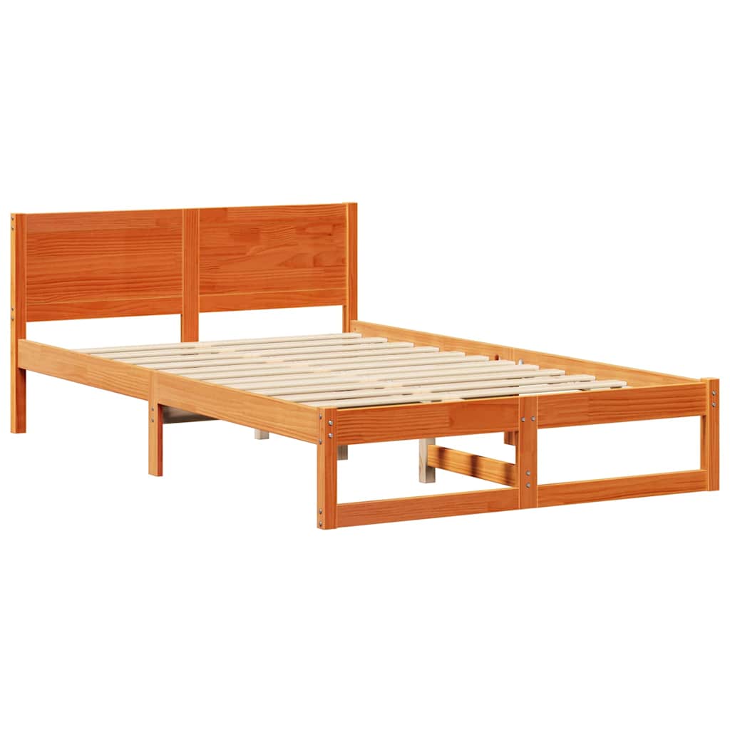 vidaXL Bed Frame with Headboard Wax Brown 140 x 190 cm Solid Pine Wood