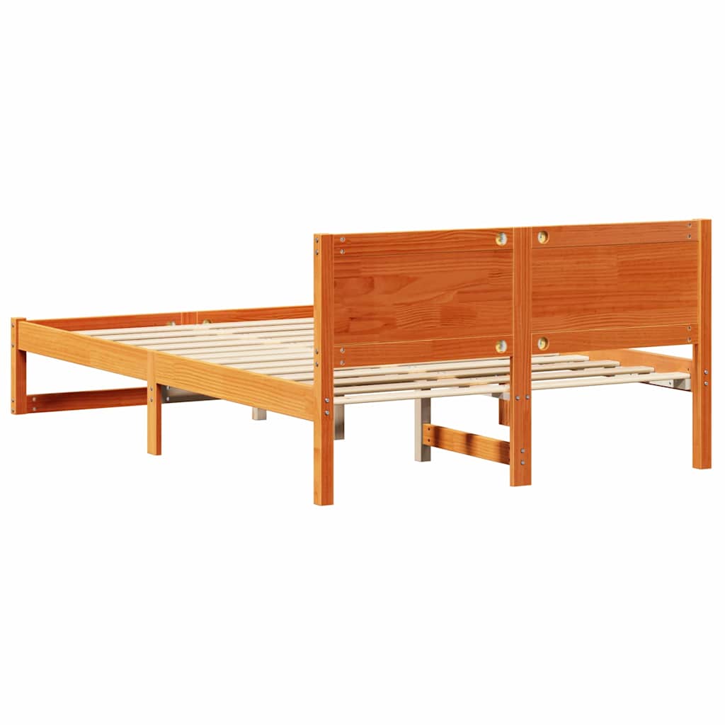 vidaXL Bed Frame with Headboard Wax Brown 140 x 190 cm Solid Pine Wood