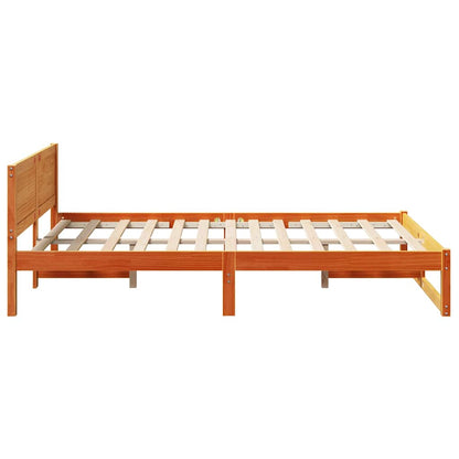 vidaXL Bed Frame with Headboard Wax Brown 140 x 190 cm Solid Pine Wood