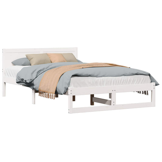 vidaXL Bed Frame with Headboard White 135 x 190 cm Solid Pine Wood