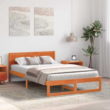 vidaXL Bed Frame with Headboard Wax Brown 135 x 190 cm Solid Pine Wood